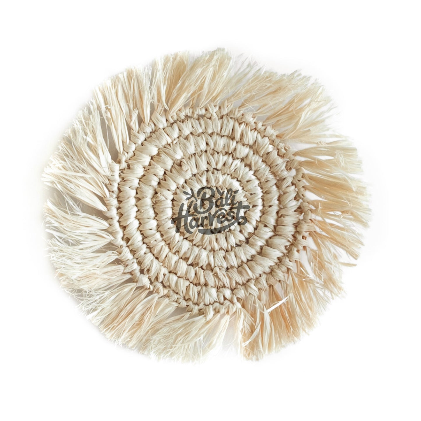 Straw Raffia Coaster with Fringe (White)