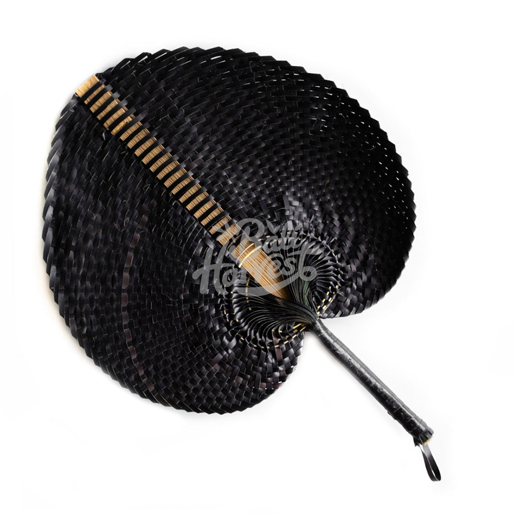 Woven Straw Hand Fan (Black)