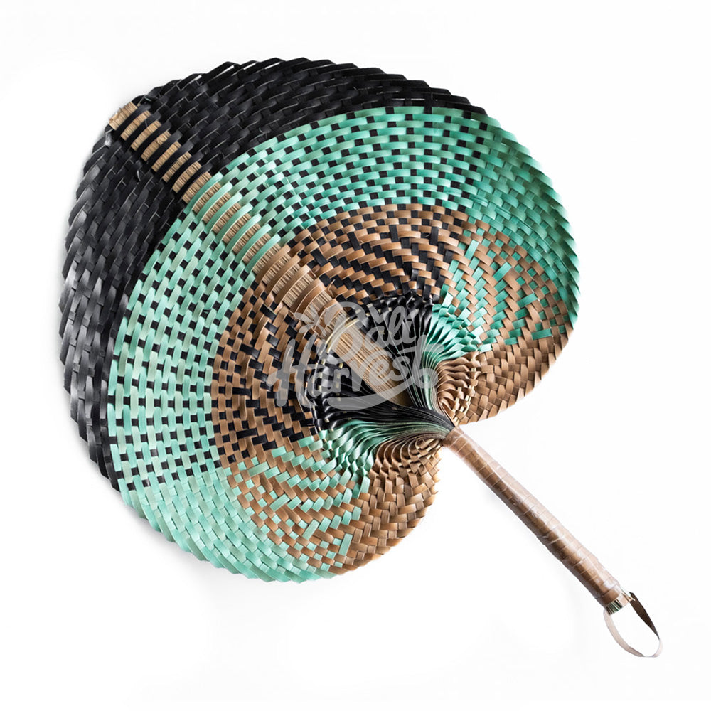 Woven Straw Hand Fan (Brown Green Black)