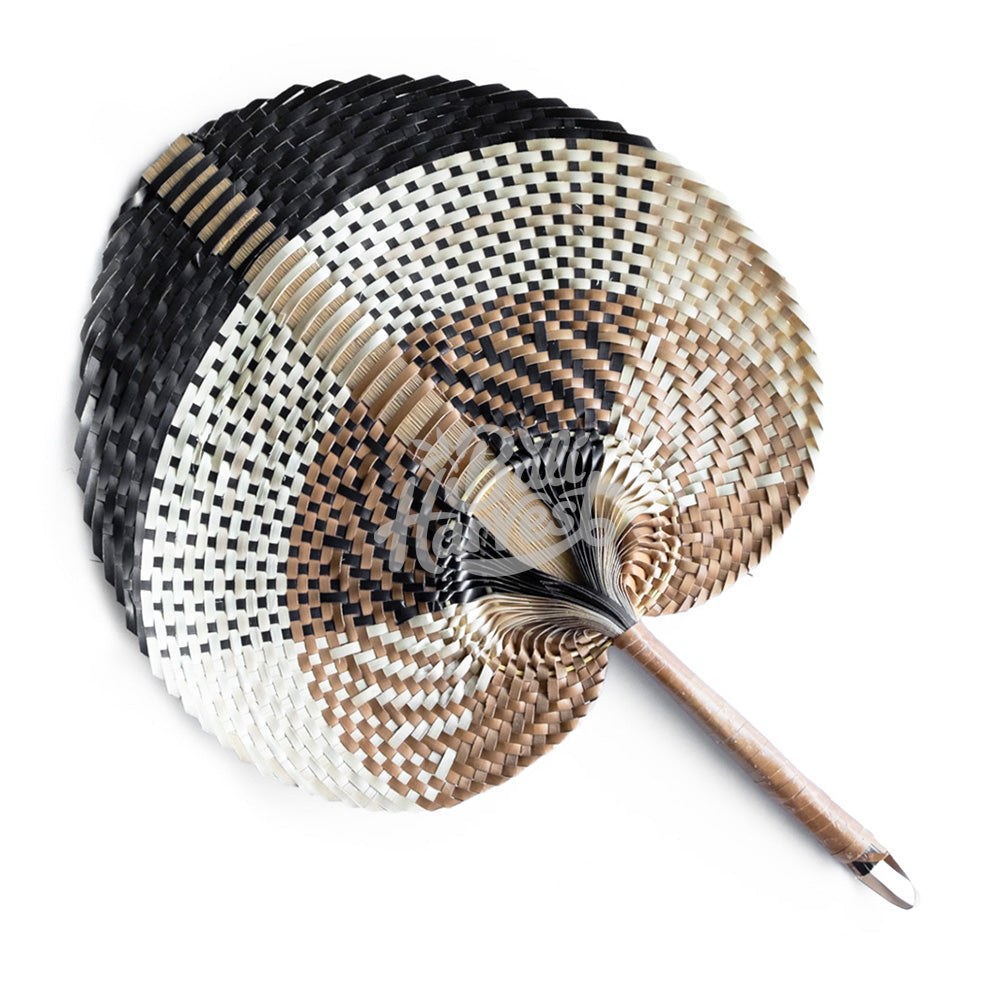 Woven Straw Hand Fan (Natural Brown Black)