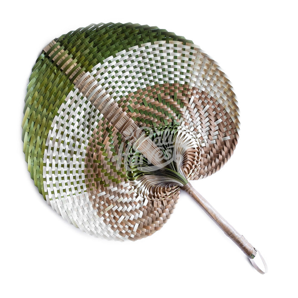 Woven Straw Hand Fan (Natural Brown Green)