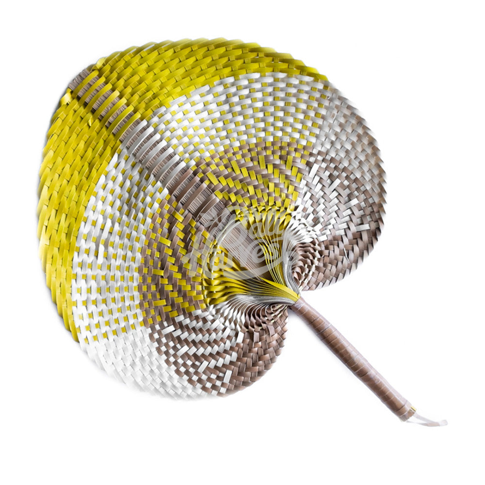 Woven Straw Hand Fan (Natural Brown Yellow)