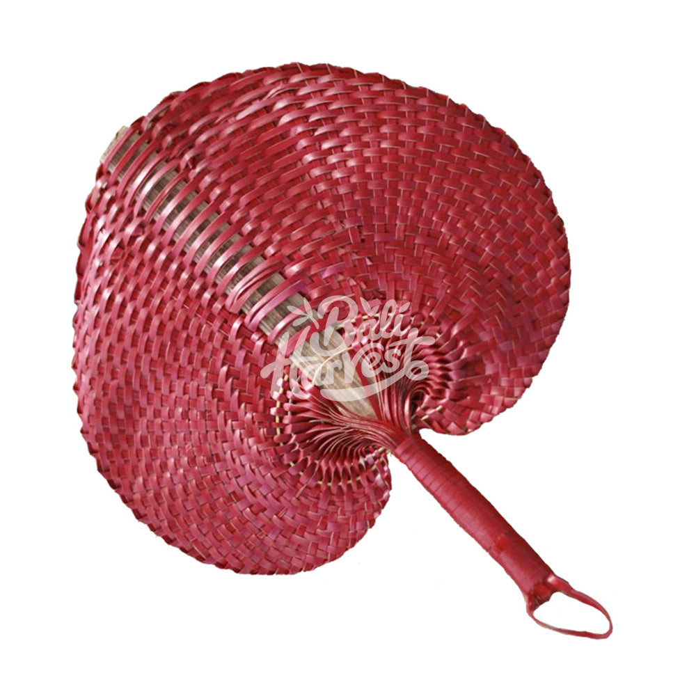 Woven Straw Hand Fan (Red)