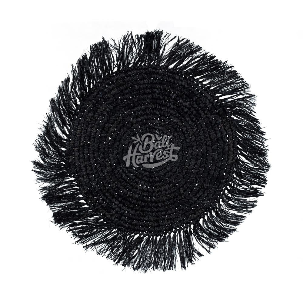 Straw Raffia Placemat with Fringe (Black)