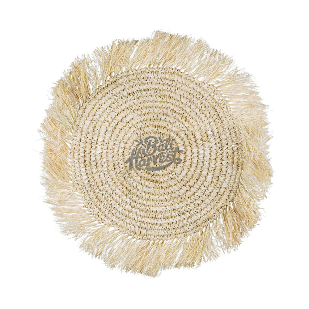 Straw Raffia Placemat with Fringe (White)