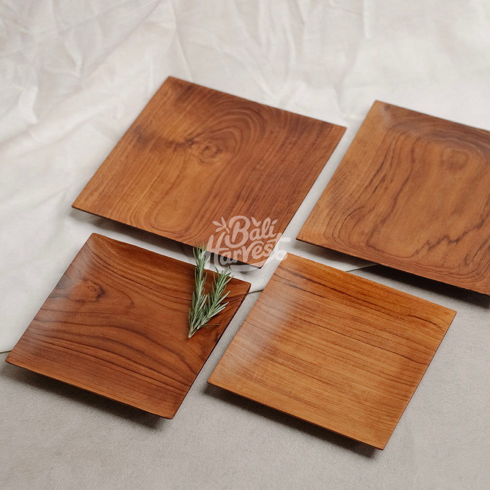 Teak Root Wooden Plates (Square)