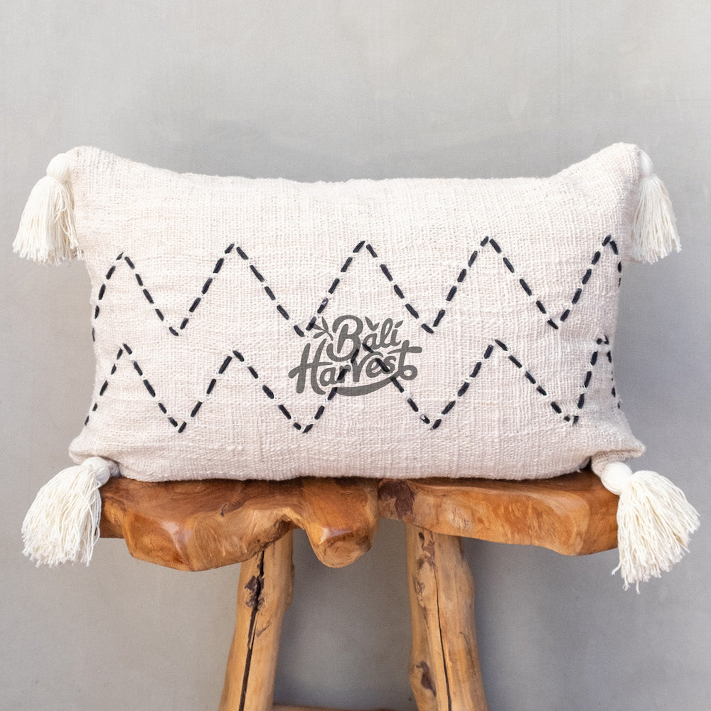 Boho Cushion Cover / Throw Pillow (ZigZag Tassel Lumbar)