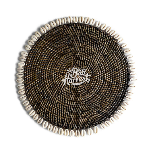 Rattan Placemat with Cowrie Shell (Dark Brown)